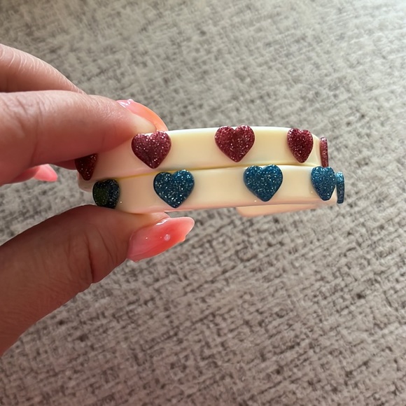 Pair of Sparklemuse Thin cuff 5 glitter mini hearts pink and blue - Picture 1 of 2